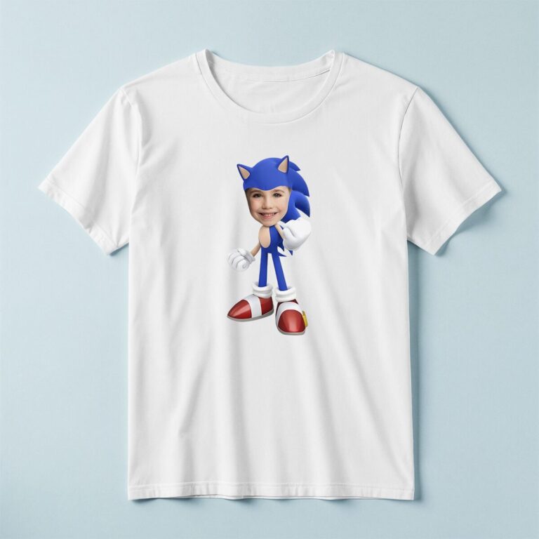 Custom Blue Speed-Hero Costume Face Cutout – T-shirt Custom Blue Speed-Hero Costume Face Cutout shown on a T-shirt mockup