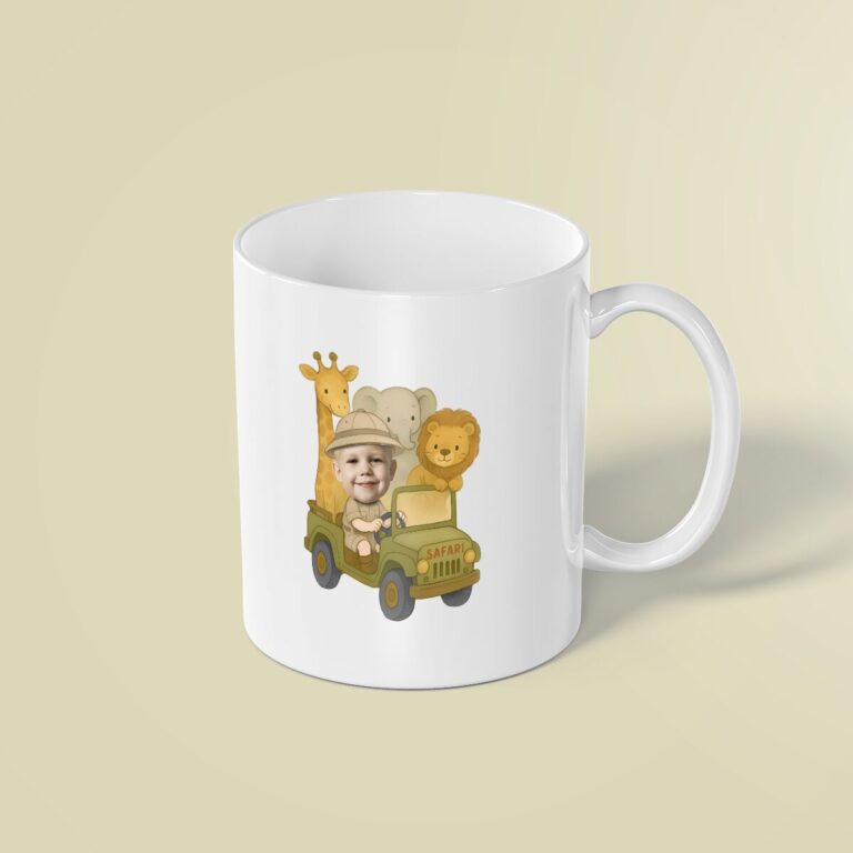 Custom Safari Driver Face Cutout – Mug Custom Safari Driver Face Cutout shown on a mug mockup