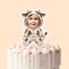 Custom Baby in a Spotted Cow Onesie Face Cutout – Cake Topper Custom Baby in a Spotted Cow Onesie Face Cutout shown on a cake topper mockup