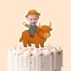 Custom Farmer Riding a Shaggy Highland Cow Face Cutout – Cake Topper Custom Farmer Riding a Shaggy Highland Cow Face Cutout shown on a cake topper mockup