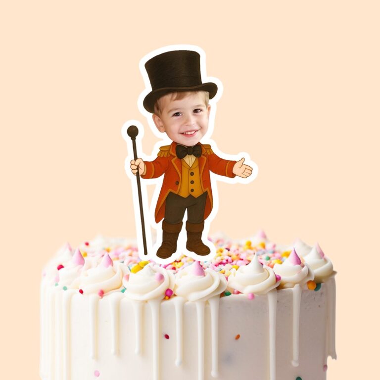 Custom Circus Ringmaster with Cane Face Cutout – Cake Topper Custom Circus Ringmaster with Cane Face Cutout shown on a cake topper mockup