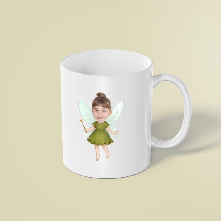 Custom Green Woodland Fairy with Wand Face Cutout – Mug Custom Green Woodland Fairy with Wand Face Cutout shown on a mug mockup