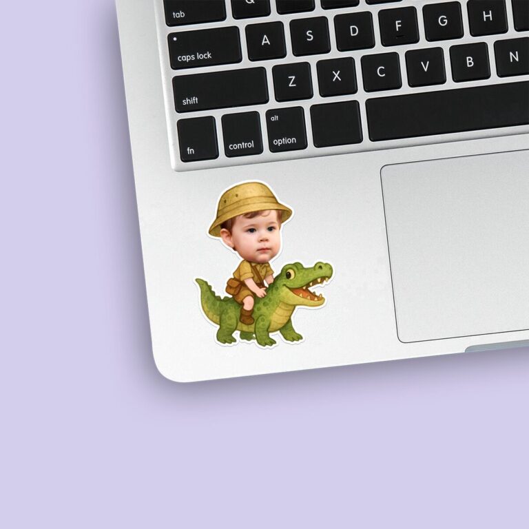 Custom Crocodile Safari Khaki Shirt and Shorts Face Cutout – Sticker Custom Crocodile Safari Khaki Shirt and Shorts Face Cutout shown on a sticker mockup
