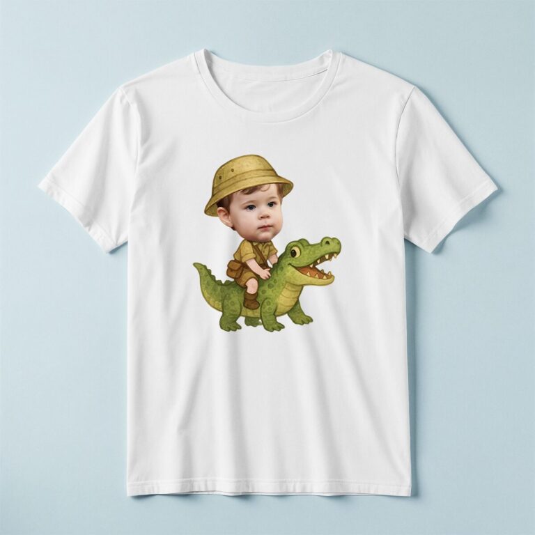 Custom Crocodile Safari Khaki Shirt and Shorts Face Cutout – T-shirt Custom Crocodile Safari Khaki Shirt and Shorts Face Cutout shown on a T-shirt mockup