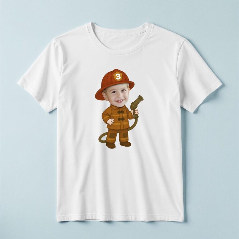 Custom Number 3 Firefighter Holding a Hose Face Cutout – T-shirt Custom Number 3 Firefighter Holding a Hose Face Cutout shown on a T-shirt mockup