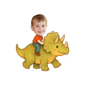 Custom Child Riding a Yellow-Green Triceratops Face Cutout – Original Custom Child Riding a Yellow-Green Triceratops Face Cutout design preview
