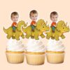 Custom Child Riding a Yellow-Green Triceratops Face Cutout – Cupcake Topper Custom Child Riding a Yellow-Green Triceratops Face Cutout shown on a cupcake topper mockup