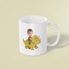 Custom Child Riding a Yellow-Green Triceratops Face Cutout – Mug Custom Child Riding a Yellow-Green Triceratops Face Cutout shown on a mug mockup