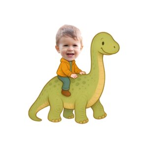 Custom Child Riding a Green Long-Neck Dinosaur Face Cutout – Original Custom Child Riding a Green Long-Neck Dinosaur Face Cutout design preview