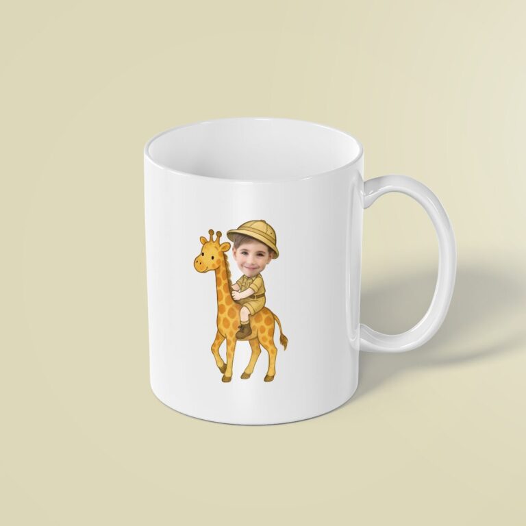 Custom Giraffe Safari Tan Safari Helmet Face Cutout – Mug Custom Giraffe Safari Tan Safari Helmet Face Cutout shown on a mug mockup