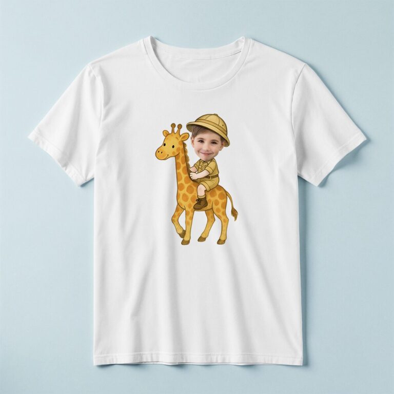 Custom Giraffe Safari Tan Safari Helmet Face Cutout – T-shirt Custom Giraffe Safari Tan Safari Helmet Face Cutout shown on a T-shirt mockup