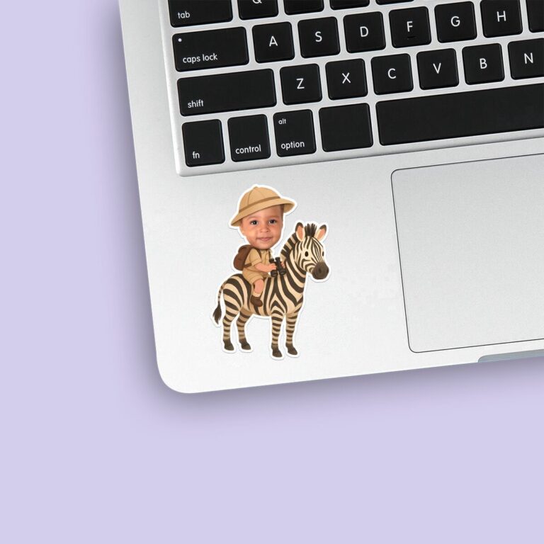 Custom Zebra Safari Explorer Tan Safari Helmet Face Cutout – Sticker Custom Zebra Safari Explorer Tan Safari Helmet Face Cutout shown on a sticker mockup