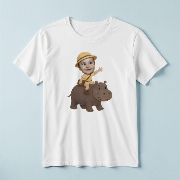 Custom Brown-Gray Hippo Safari Rider Face Cutout – T-shirt Custom Brown-Gray Hippo Safari Rider Face Cutout shown on a T-shirt mockup