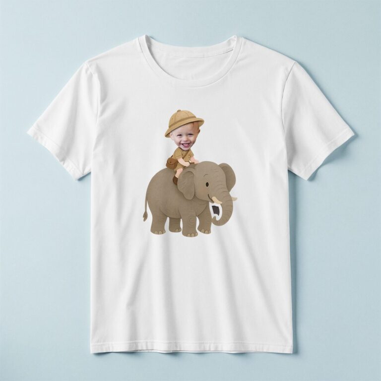 Custom Elephant Safari Explorer Gray Elephant Face Cutout – T-shirt Custom Elephant Safari Explorer Gray Elephant Face Cutout shown on a T-shirt mockup