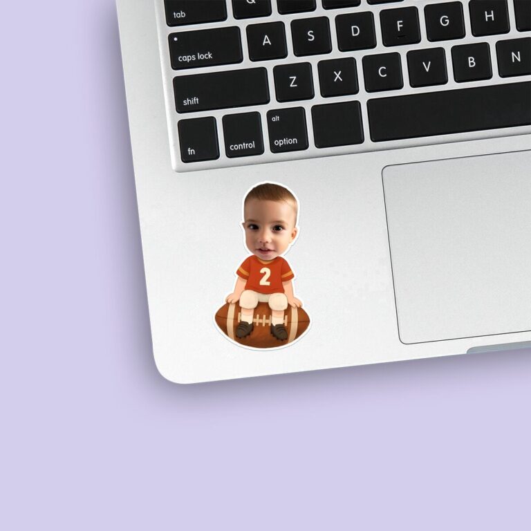 Custom Number 2 Football Player Seated Face Cutout – Sticker Custom Number 2 Football Player Seated Face Cutout shown on a sticker mockup