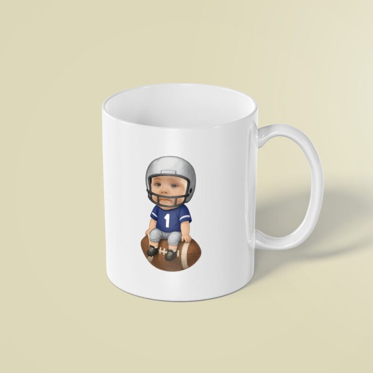 Custom Number 1 Football Player Seated Face Cutout – Mug Custom Number 1 Football Player Seated Face Cutout shown on a mug mockup