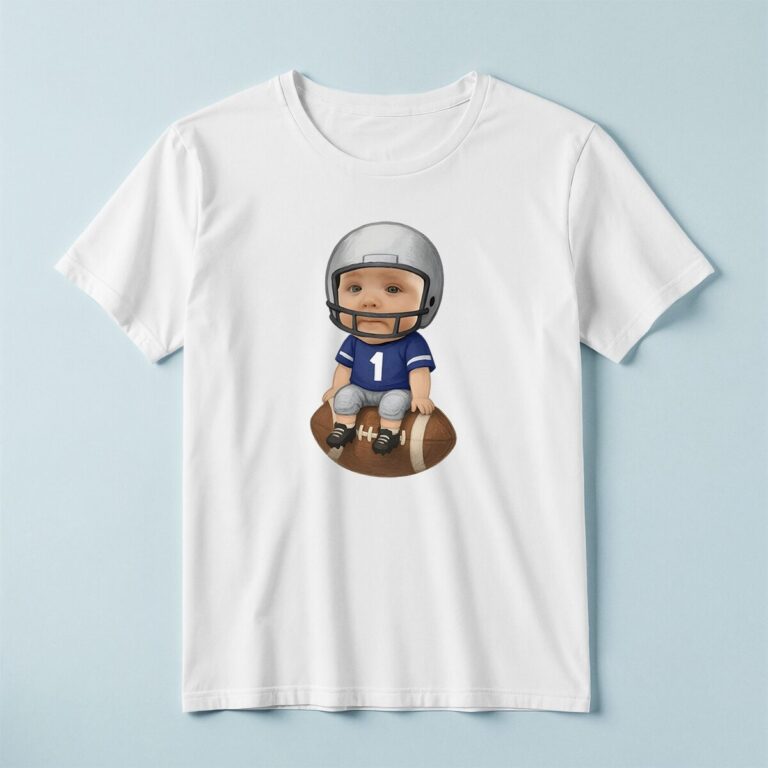 Custom Number 1 Football Player Seated Face Cutout – T-shirt Custom Number 1 Football Player Seated Face Cutout shown on a T-shirt mockup