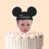 Custom Black Round-Ear Name-Cap Portrait Face Cutout – Cake Topper Custom Black Round-Ear Name-Cap Portrait Face Cutout shown on a cake topper mockup