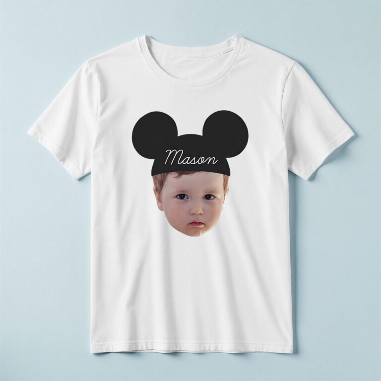 Custom Black Round-Ear Name-Cap Portrait Face Cutout – T-shirt Custom Black Round-Ear Name-Cap Portrait Face Cutout shown on a T-shirt mockup