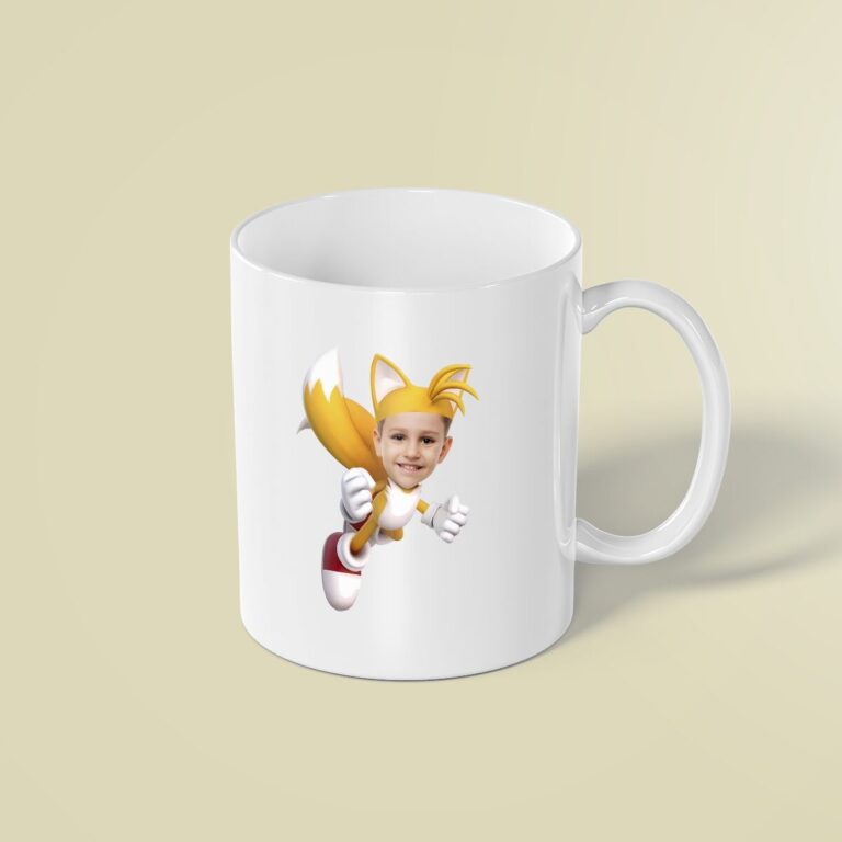 Custom Orange Twin-Tailed Fox Costume Face Cutout – Mug Custom Orange Twin-Tailed Fox Costume Face Cutout shown on a mug mockup