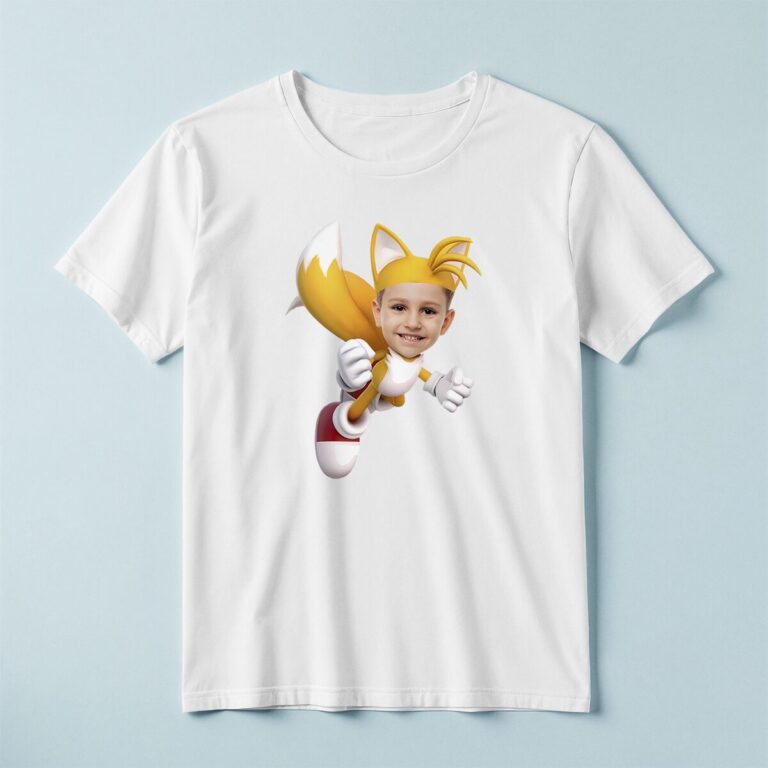 Custom Orange Twin-Tailed Fox Costume Face Cutout – T-shirt Custom Orange Twin-Tailed Fox Costume Face Cutout shown on a T-shirt mockup