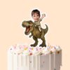 Custom Brown Tyrannosaur Rider Khaki Outfit Face Cutout – Cake Topper Custom Brown Tyrannosaur Rider Khaki Outfit Face Cutout shown on a cake topper mockup