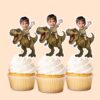 Custom Brown Tyrannosaur Rider Khaki Outfit Face Cutout – Cupcake Topper Custom Brown Tyrannosaur Rider Khaki Outfit Face Cutout shown on a cupcake topper mockup