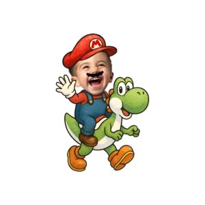 Custom Red Game Hero Riding a Green Dinosaur Face Cutout – Original Custom Red Game Hero Riding a Green Dinosaur Face Cutout design preview