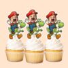 Custom Red Game Hero Riding a Green Dinosaur Face Cutout – Cupcake Topper Custom Red Game Hero Riding a Green Dinosaur Face Cutout shown on a cupcake topper mockup