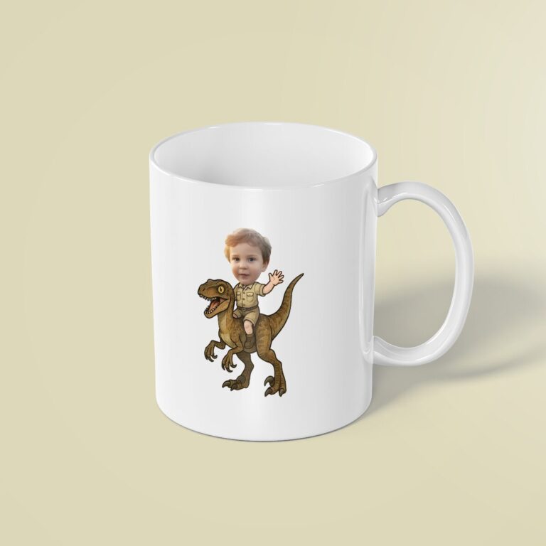 Custom Small Brown Raptor Explorer Rider Face Cutout – Mug Custom Small Brown Raptor Explorer Rider Face Cutout shown on a mug mockup