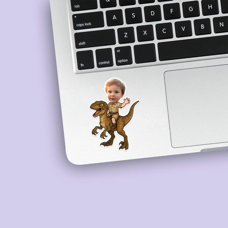Custom Small Brown Raptor Explorer Rider Face Cutout – Sticker Custom Small Brown Raptor Explorer Rider Face Cutout shown on a sticker mockup