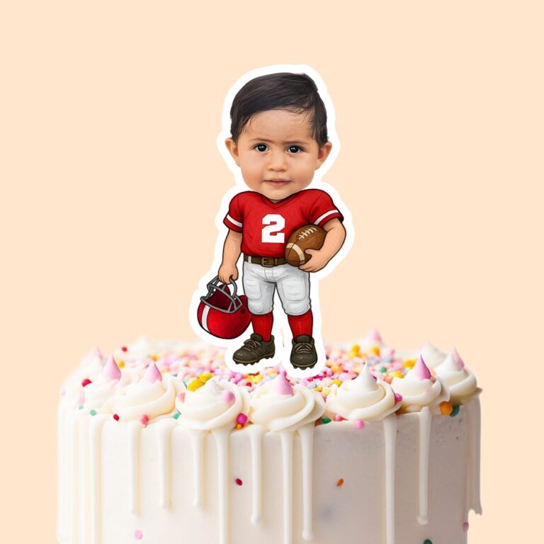 Custom Number 2 American Football Player Face Cutout – Cake Topper Custom Number 2 American Football Player Face Cutout shown on a cake topper mockup