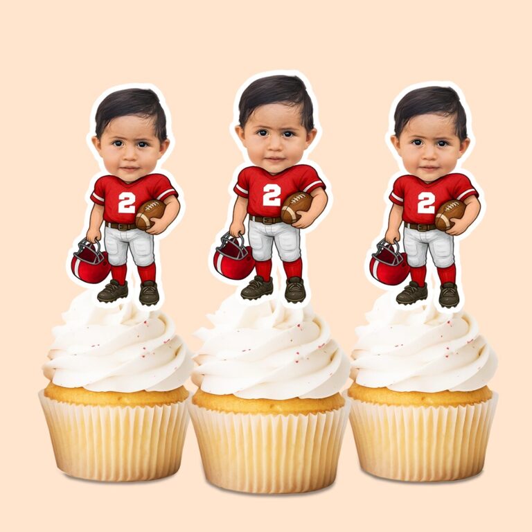 Custom Number 2 American Football Player Face Cutout – Cupcake Topper Custom Number 2 American Football Player Face Cutout shown on a cupcake topper mockup