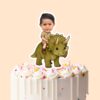 Custom Green Triceratops Explorer Rider Face Cutout – Cake Topper Custom Green Triceratops Explorer Rider Face Cutout shown on a cake topper mockup