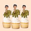 Custom Green Triceratops Explorer Rider Face Cutout – Cupcake Topper Custom Green Triceratops Explorer Rider Face Cutout shown on a cupcake topper mockup
