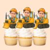 Custom Bulldozer Driver Waving Face Cutout – Cupcake Topper Custom Bulldozer Driver Waving Face Cutout shown on a cupcake topper mockup
