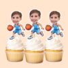 Custom Basketball Player Dribbling Face Cutout – Cupcake Topper Custom Basketball Player Dribbling Face Cutout shown on a cupcake topper mockup
