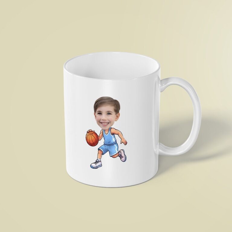 Custom Basketball Player Dribbling Face Cutout – Mug Custom Basketball Player Dribbling Face Cutout shown on a mug mockup