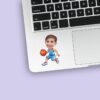 Custom Basketball Player Dribbling Face Cutout – Sticker Custom Basketball Player Dribbling Face Cutout shown on a sticker mockup