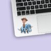 Custom Blue Triceratops Brown Safari Hat Face Cutout – Sticker Custom Blue Triceratops Brown Safari Hat Face Cutout shown on a sticker mockup