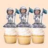 Custom Astronaut Planting a Space Flag Face Cutout – Cupcake Topper Custom Astronaut Planting a Space Flag Face Cutout shown on a cupcake topper mockup