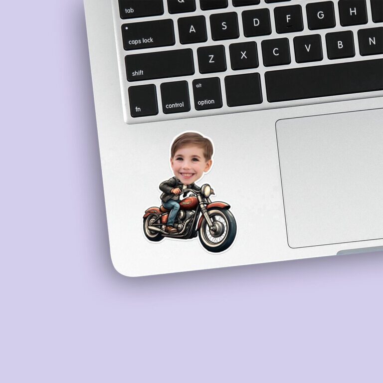 Custom Rider on a Classic Motorcycle Face Cutout – Sticker Custom Rider on a Classic Motorcycle Face Cutout shown on a sticker mockup