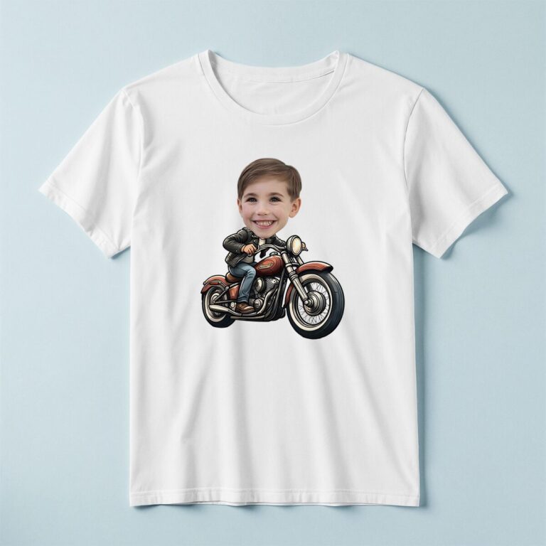 Custom Rider on a Classic Motorcycle Face Cutout – T-shirt Custom Rider on a Classic Motorcycle Face Cutout shown on a T-shirt mockup