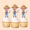 Custom Farmer Holding Wide Straw Hat Red Check Face Cutout – Cupcake Topper Custom Farmer Holding Wide Straw Hat Red Check Face Cutout shown on a cupcake topper mockup