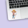 Custom Farmer Holding Wide Straw Hat Red Check Face Cutout – Sticker Custom Farmer Holding Wide Straw Hat Red Check Face Cutout shown on a sticker mockup
