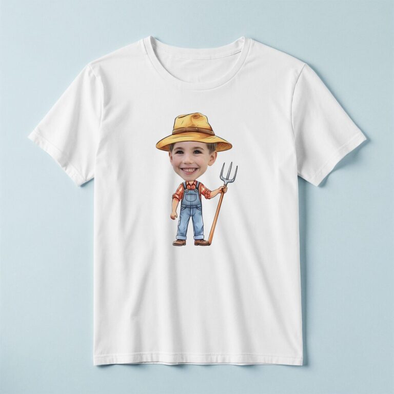 Custom Farmer Holding Wide Straw Hat Red Check Face Cutout – T-shirt Custom Farmer Holding Wide Straw Hat Red Check Face Cutout shown on a T-shirt mockup