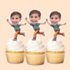 Custom Teal-Jacket Bowler Follow-Through Face Cutout – Cupcake Topper Custom Teal-Jacket Bowler Follow-Through Face Cutout shown on a cupcake topper mockup