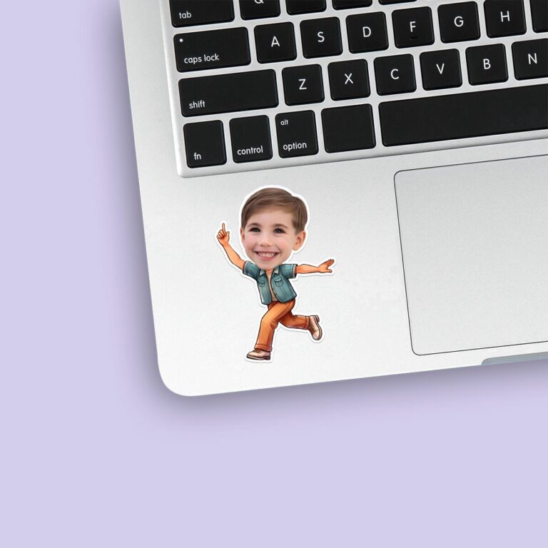 Custom Teal-Jacket Bowler Follow-Through Face Cutout – Sticker Custom Teal-Jacket Bowler Follow-Through Face Cutout shown on a sticker mockup