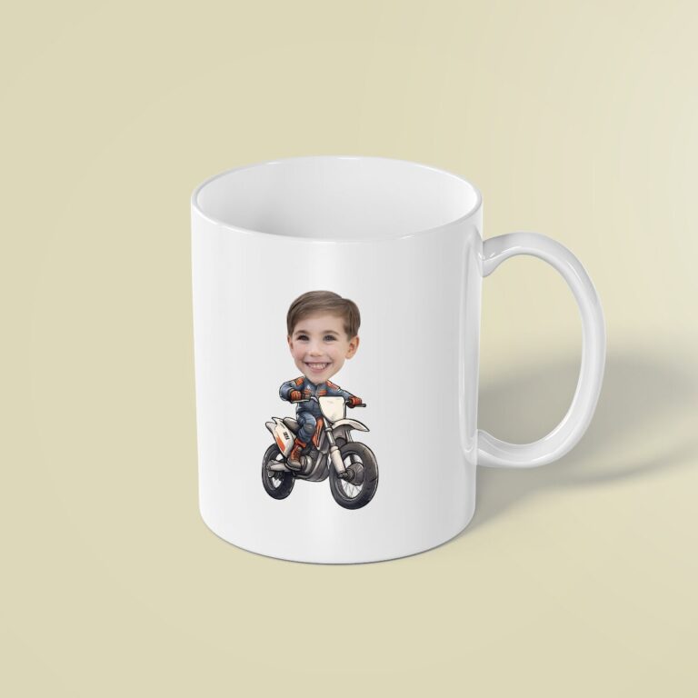 Custom Dirt-Bike Rider Orange Riding Gear Face Cutout – Mug Custom Dirt-Bike Rider Orange Riding Gear Face Cutout shown on a mug mockup