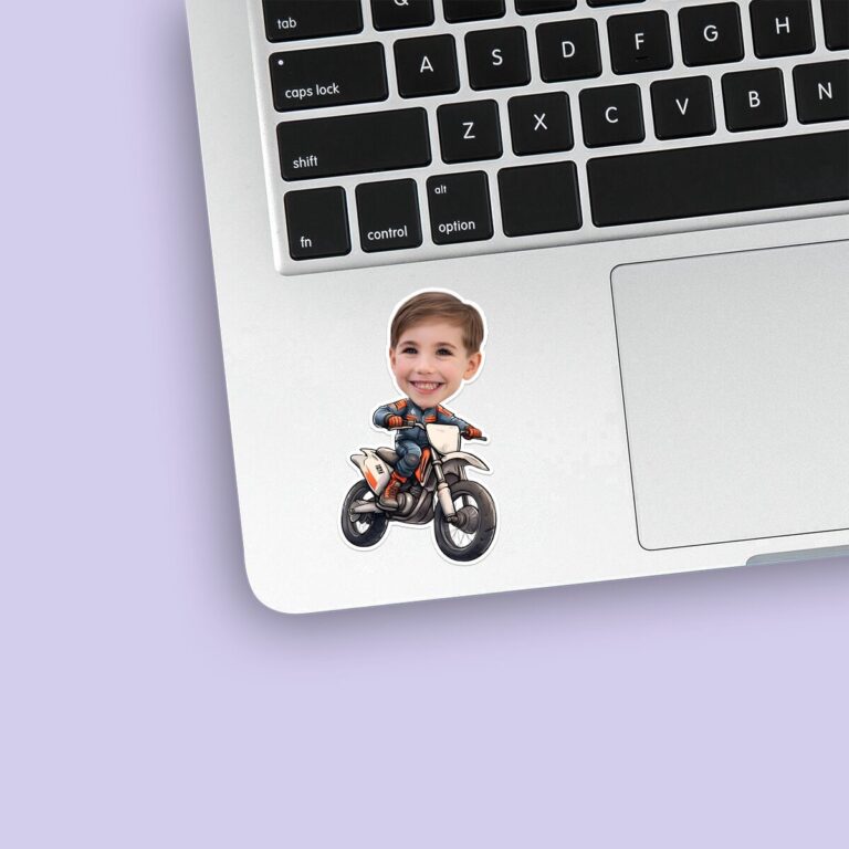 Custom Dirt-Bike Rider Orange Riding Gear Face Cutout – Sticker Custom Dirt-Bike Rider Orange Riding Gear Face Cutout shown on a sticker mockup